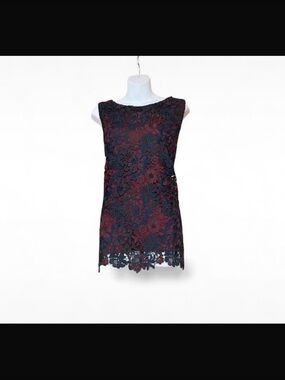 Charter Club Burgundy and Navy Floral Lace Top